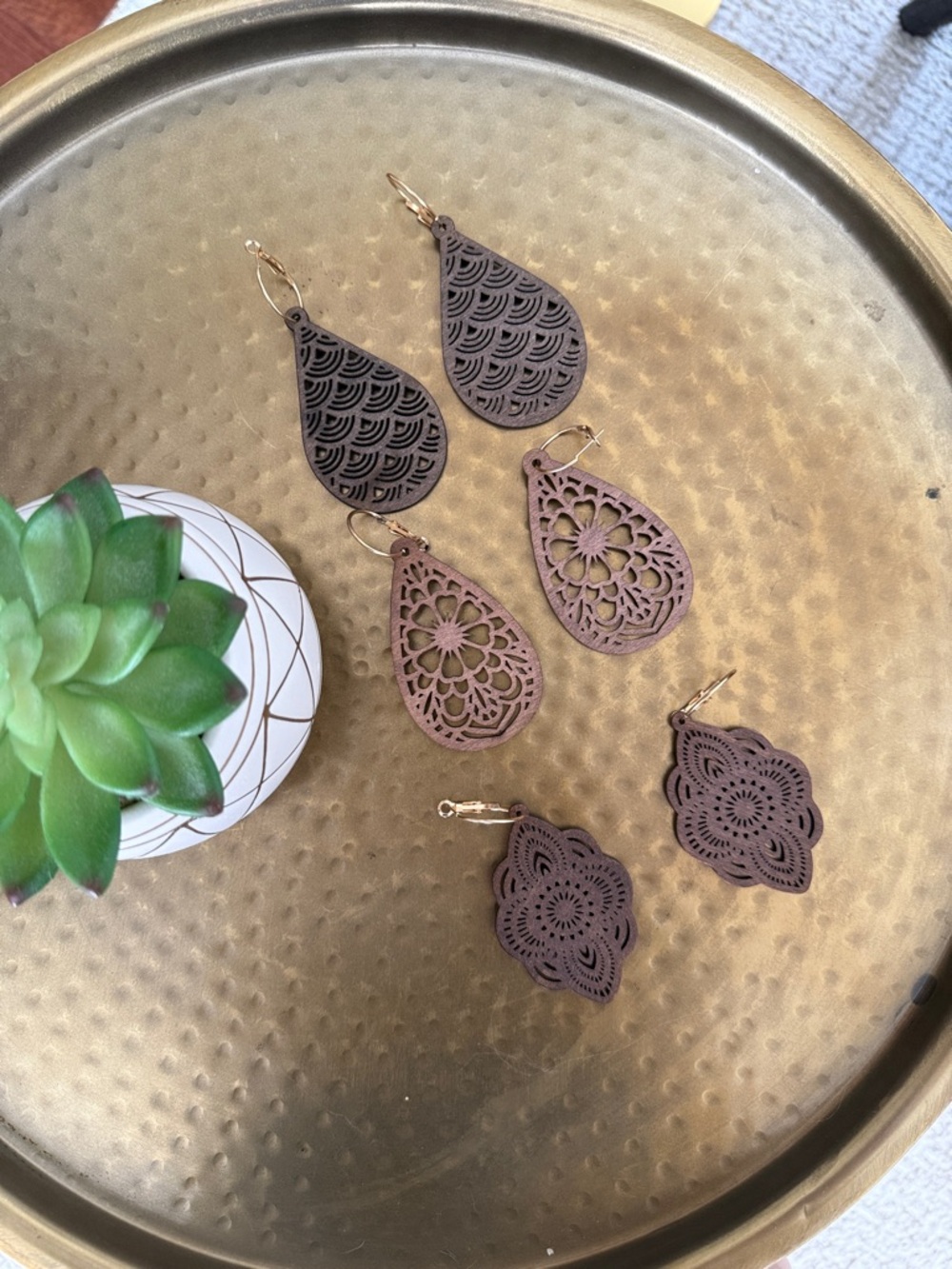 Boho Laser Cut Wooden Teardrop Earrings-set of 3